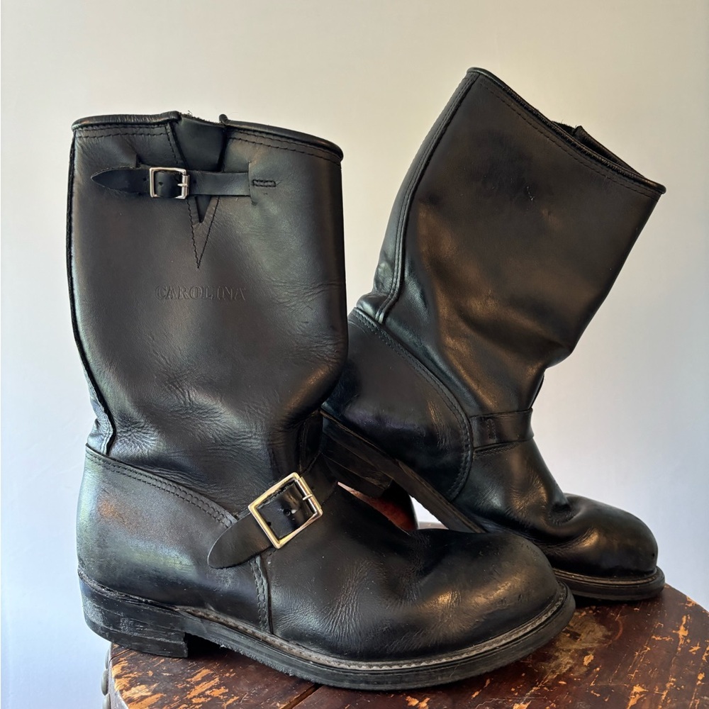 Vintage Black Leather Carolina Engineer Boots. Steel toe. Exc condition. M 9.5